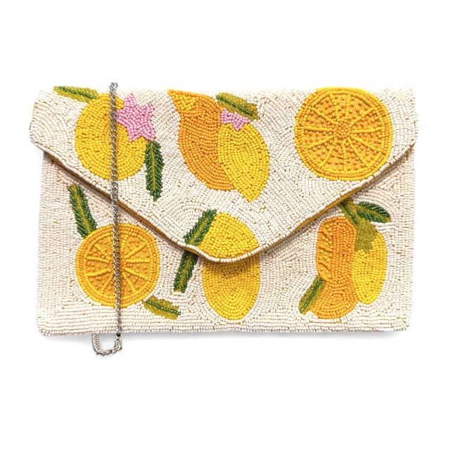 Lemony Beaded Clutch Bag